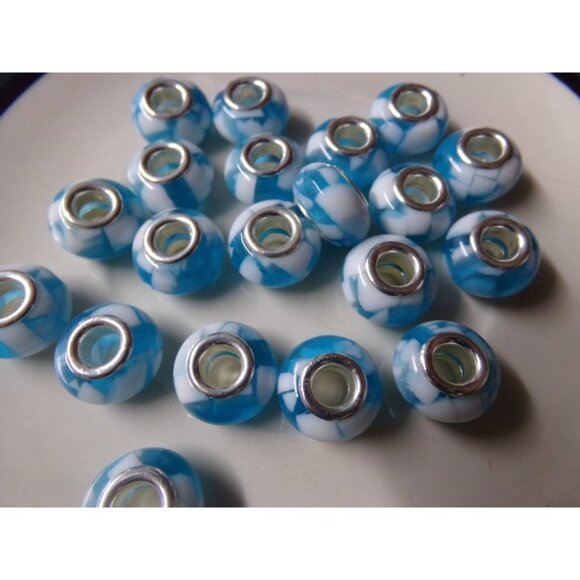 Blue White Large Hole Beads - Picture 1 of 2